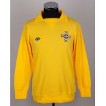 Pat Jennings yellow No.1 Northern Ireland match worn goalkeepers shirt, 1975
