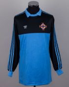 Pat Jennings blue and black No.1 Northern Ireland goalkeepers shirt, 1980s