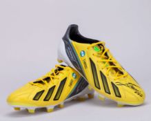 Lionel Messi a pair of yellow Adidas Adizero f50 autographed football boots&nbsp;