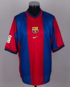 Boudewijn Zenden garnet and blue No.23 Barcelona short-sleeved shirt, 1998-99