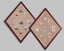 Pair of framed displays containing overpainted photographs of Victorian jockeys