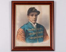 Colour print of the Victorian jockey Fred Archer,
