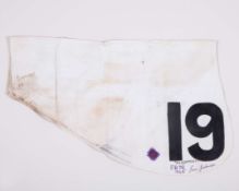 Number cloth for Alignment winner of the 1968 Ebor Handicap at York,