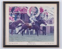 Willie Carson signed photograph of the jockey winning the 1980 Derby on Henbit