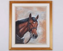 David Denyer (British, b.1937) gouache portrait painting of the racehorse Nijinsky