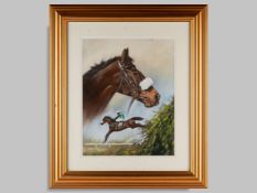 Original pastel drawing by Brian Halton of Numbersixvalverde the 2006 Grand National winner