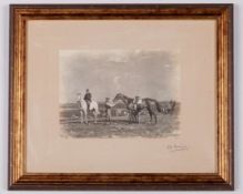 Sir Alfred Munnings (British, 1878-1959) signed print of the racehorse Saucy Sue at Manton