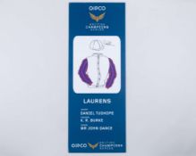 2018 Paddock parade pennant for Laurens signed by jockey Danny Tudhope