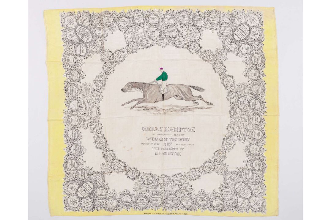 A ladies silk scarf commemorating the victory of Merry Hampton in the 1887 Derby&nbsp; - Image 1 of 2