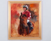 Jacqueline Stanhope (British, contemporary) oil painting of the racehorse Rock Of Gibraltar