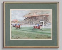 John Beer (British, 1860-1930) horse racing watercolour