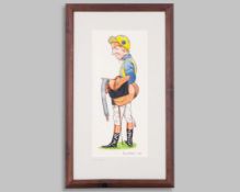 Bernard Parkinson (British, 20th century) watercolour caricature of the jockey John Francome
