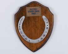 A racing plate worn by Aliysa when winning [later disqualified] the 1989 Epsom Oaks