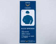 2016 Paddock parade pennant for Alice Springs signed by jockey Ryan Moore