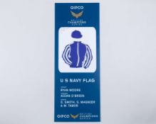 Paddock parade pennant for July Cup winner U S Navy Flag signed by jockey Ryan Moore