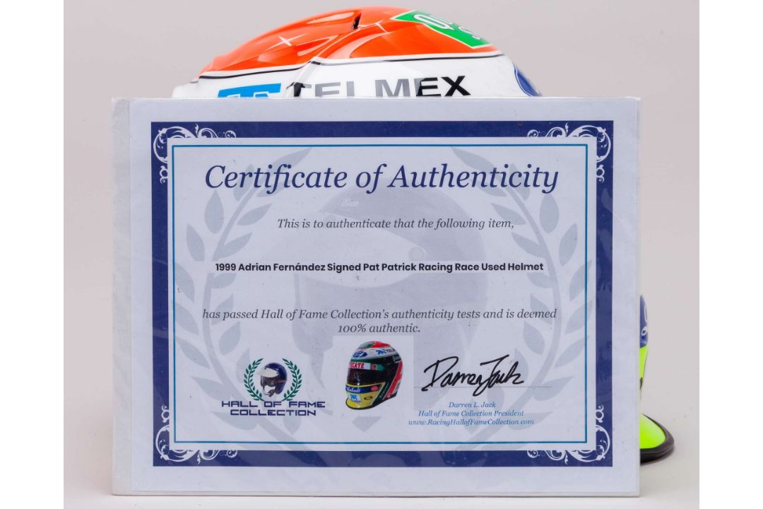 Adrian Fernandez 1999 Patrick Racing Team Signed Race Used IndyCar Helmet - Image 8 of 8