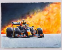 Max Verstappen 2021 Red Bull Racing Original Watercolour Painting - by Kevin Paige