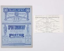Birmingham Reserves v. Leeds United reserves, match programme, 1928