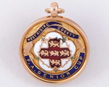 Willis Edwards 9ct gold and enamel West Riding County Senior Cup medal, 1925-26