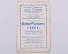 Bolton Wanderers v. Leeds United match programme, 13th October 1945