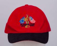 A red and black 2001 Ryder Cup Sam Torrance autographed baseball cap