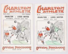 Two Charlton Athletic v. Leeds United match programmes, 1937-38