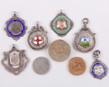 Five silver and enamel medals sporting medals&nbsp;
