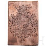 Kupferne Druckplatte mit dem Wappen des Großmeisters Manoel de Vilhena, um 1730