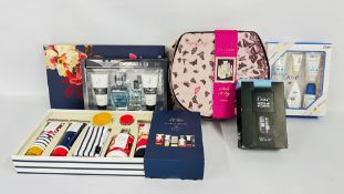 5 X BOXED TOILETRY SETS TO INCLUDE EXAMPLES MARKED TED BAKER, JOULES, ISLANDERS, DOVE ETC.