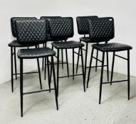 SIX INDUSTRIAL BLACK FAUX LEATHER QUILTED BREAKFAST/BAR STOOLS