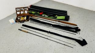 A COLLECTION OF FLY FISHING EQUIPMENT TO INCLUDE FLYS AND FLY MAKING ACCESSORIES, DIAWA PRO FLY ROD,