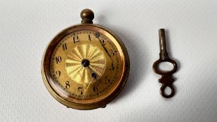 ANTIQUE BRASS CASED POCKET WATCH WITH MACHINE TURNED DIAL AND REAR ENGRAVED CASE THE MOVEMENT
