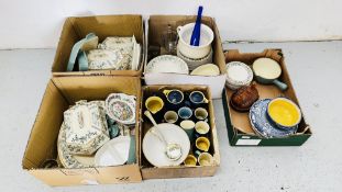 5 X BOXES CONTAINING A QUANTITY OF ASSORTED DENBY DINNER WARE + A COLLECTION OF VINTAGE 