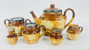 A ROYAL DOULTON 3 PIECE STONEWARE TEA SET WITH SILVER RIMS,