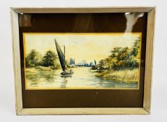 A FRAMED & MOUNTED BROADLAND WATERCOLOUR BEARING SIGNATURE 