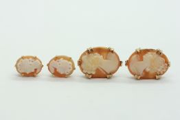 TWO PAIRS OF 9CT GOLD CAMEO STUD EARRINGS.
