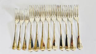 A SET OF 9 SOLID SILVER THREE PRONG HANOVERIAN FORKS, SHEFFIELD 1972,