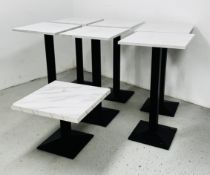 6 X RESTAURANT PEDESTAL BISTRO TABLES WITH WHITE MARBLE EFFECT TOPS,