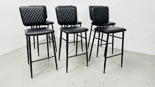 SIX INDUSTRIAL BLACK FAUX LEATHER QUILTED BREAKFAST/BAR STOOLS