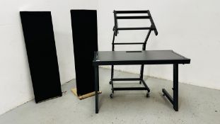 ATHLETIC DJ MUSIC STAND 1 OTHER ADJUSTABLE MUSIC STAND AND TWO ACOUSTIC PANELS.