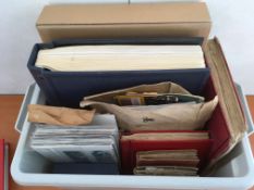 STAMPS: TUB WITH ALL WORLD COLLECTION IN SG DEVON AND TRIDENT ALBUMS,