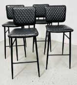 FOUR INDUSTRIAL BLACK FAUX LEATHER QUILTED BREAKFAST/BAR STOOLS