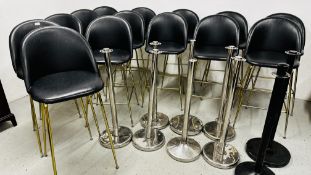 SIXTEEN ASSORTED BAR STOOLS (REQUIRE ATTENTION) PLUS NINE BARRIERS TO INCLUDE CHROME FINISH