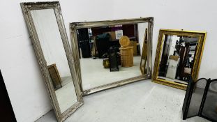 A MODERN DECORATIVE SILVER FRAMED DRESSING MIRROR WIDTH 43CM X HEIGHT 135CM,