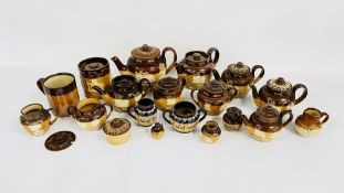 A COLLECTION OF DOULTON STONEWARE TO INCLUDE TEAPOTS AND A COLMAN'S POT ETC. TOBACCO JAR.
