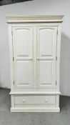 A PAINTED PINE DOUBLE WARDROBE WITH DRAWER TO BASE W 103CM D 57CM H 201CM.