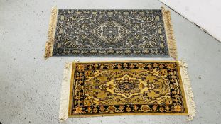 A BLUE PERSIAN DESIGN RUG 140 X 70 ALONG WITH A FURTHER EASTERN DESIGN RUG 120 X 60.