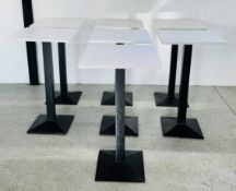 7 X RESTAURANT PEDESTAL BISTRO TABLES WITH WHITE MARBLE EFFECT TOPS,