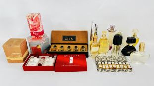 A GROUP OF PERFUMES AND FRAGRANCES TO INCLUDE EXAMPLES MARKED YVES ROCHER, BULGARI, VERSACE ETC.