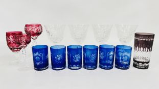 A SET OF 6 BRISTOL BLUE GLASS TUMBLERS,